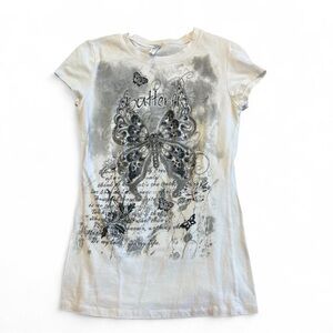 Y2K Butterfly Graphic Women's T-Shirt - Cream and Gray